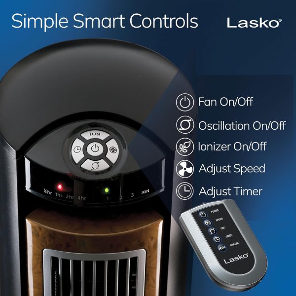 Lasko Tower Fan Black Modern Bladeless Oscillating Remote-2