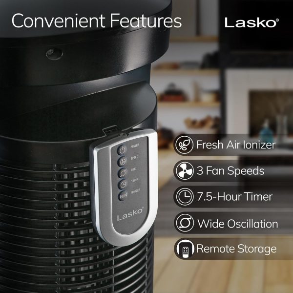 Lasko Tower Fan Black Modern Bladeless Oscillating Remote-3