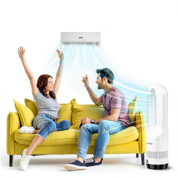 Ecocomfy Bladeless Tower Fan Heater White 22inch Cool+Heater-2