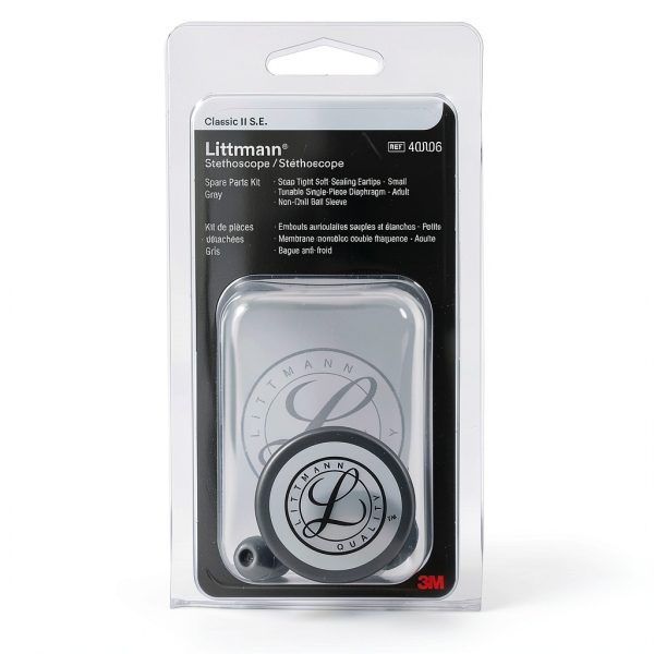 3M Littmann Stethoscope Spare Parts Kit – Gray, Compatible with Classic II S.E., Includes Snap Tight Soft-Sealing Small Eartips, Tunable Diaphragm & Rim, Non-Chill Bell Sleeve, 40006-0